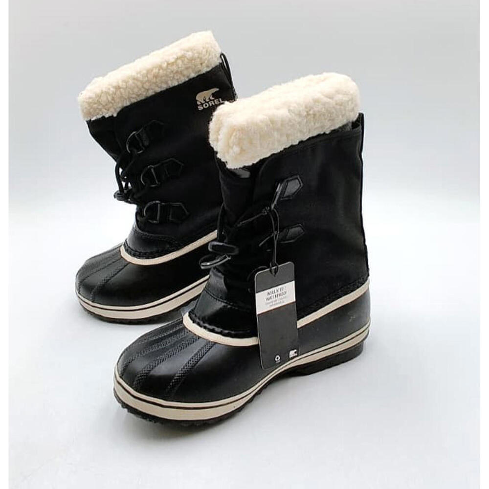 Sorel Winter Carnival Fur Waterproof Black Nylon Upper Size 4 Boots Women